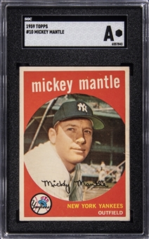 1959 Topps #10 Mickey Mantle Card - SGC Authentic 